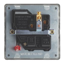 Contactum Lyric 13A 1-Gang DP Switched Socket Outlet Brushed Steel with Neon with Black Inserts