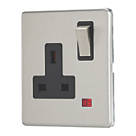 Contactum Lyric 13A 1-Gang DP Switched Socket Outlet Brushed Steel with Neon with Black Inserts