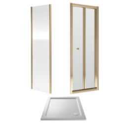 ETAL  Framed Square Bi-Fold Door Shower Enclosure & Tray  Brushed Brass 890mm x 890mm x 1940mm