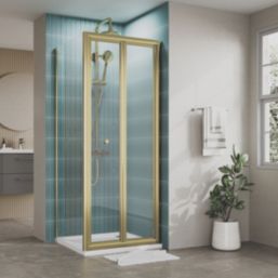 ETAL  Framed Square Bi-Fold Door Shower Enclosure & Tray  Brushed Brass 890mm x 890mm x 1940mm