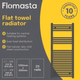 Flomasta 1200mm x 500mm 1815BTU Black Flat  Towel Radiator