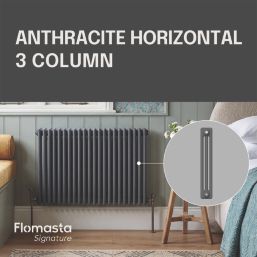 Flomasta 600mm x 1010mm 4366BTU Anthracite Horizontal 3 Column Radiator