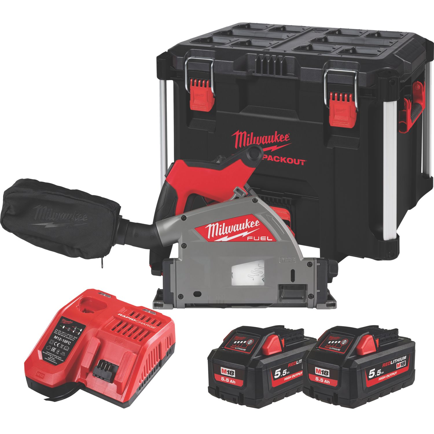 Milwaukee M18 FPS55-552P FUEL 18V 2 x 5.5Ah Li-Ion RedLithium 165mm Brushless Cordless Plunge Saw (831GE)