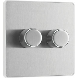British General Evolve 2-Gang 2-Way LED Dimmer Switch  Brushed Steel with White Inserts