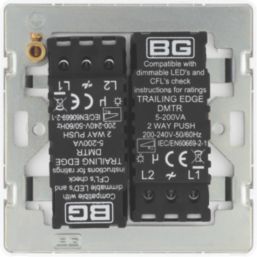 British General Evolve 2-Gang 2-Way LED Dimmer Switch  Brushed Steel with White Inserts
