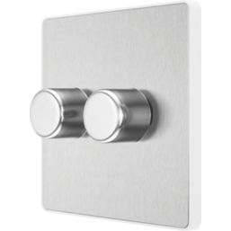 British General Evolve 2-Gang 2-Way LED Dimmer Switch  Brushed Steel with White Inserts