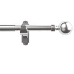 Rothley Brushed Stainless Steel Extendable Curtain Pole w/ Orb Finials 28mm x 165-300cm