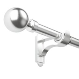 Rothley Brushed Stainless Steel Extendable Curtain Pole w/ Orb Finials 28mm x 165-300cm