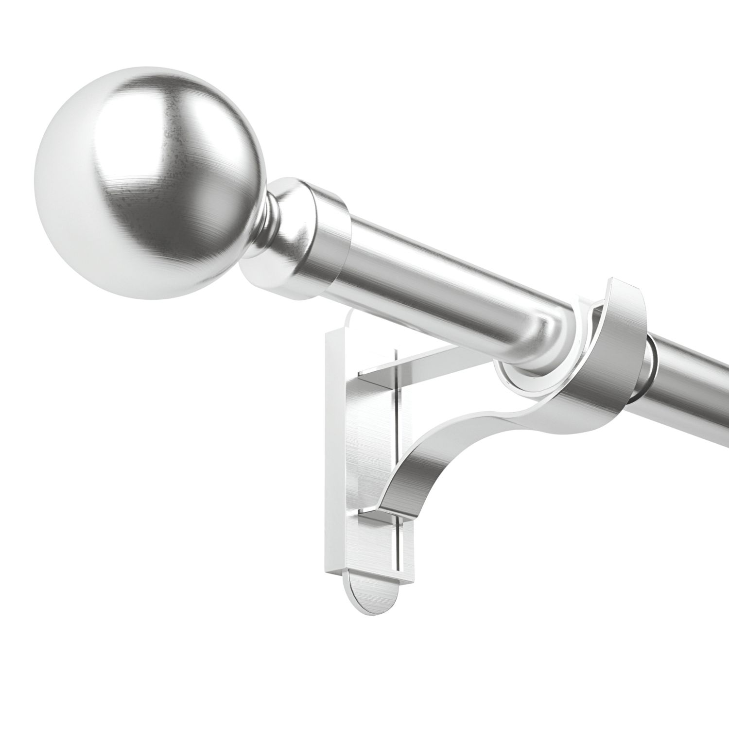 Rothley Brushed Stainless Steel Extendable Curtain Pole w/ Orb Finials 28mm x 165-300cm (831YU)