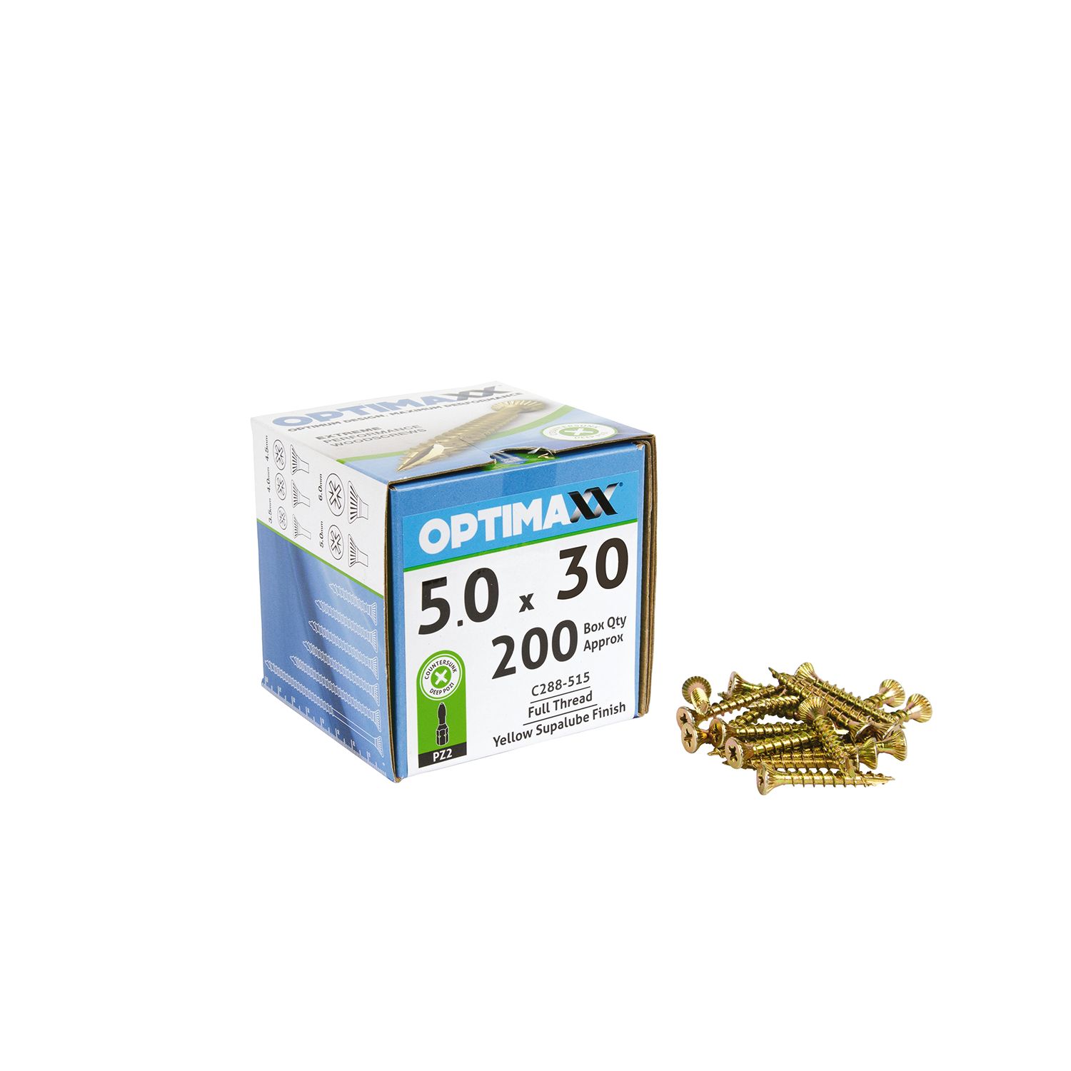 Optimaxx PZ Countersunk Wood Screws 5mm x 30mm 200 Pack (832TY)
