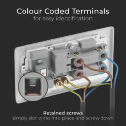 British General Nexus Metal 45A 1-Gang DP Cooker Switch & 13A DP Switched Socket Brushed Steel with LED with White Inserts