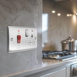 British General Nexus Metal 45A 1-Gang DP Cooker Switch & 13A DP Switched Socket Brushed Steel with LED with White Inserts