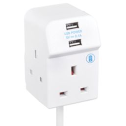 Masterplug 13A 3-Gang Unswitched  Extension Lead + 2.1A 2-Outlet Type A USB Charger White 2m