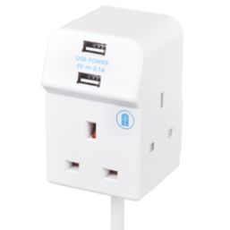 Masterplug 13A 3-Gang Unswitched  Extension Lead + 2.1A 2-Outlet Type A USB Charger White 2m