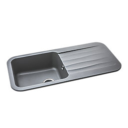 Abode Dune 1 Bowl Granite Composite Kitchen Sink Grey Metallic Reversible 1000mm x 500mm