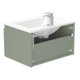 Newland  Single Drawer Wall-Mounted Vanity Unit with Basin Matt Sage Green 600mm x 450mm x 370mm