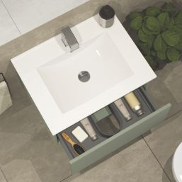 Newland  Single Drawer Wall-Mounted Vanity Unit with Basin Matt Sage Green 600mm x 450mm x 370mm