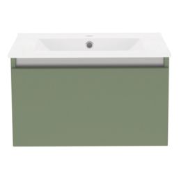 Newland  Single Drawer Wall-Mounted Vanity Unit with Basin Matt Sage Green 600mm x 450mm x 370mm