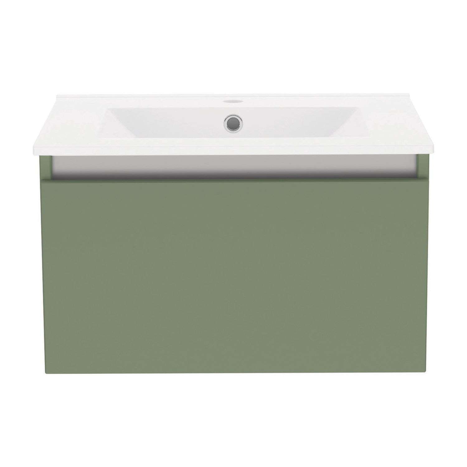 Newland Single Drawer Wall-Mounted Vanity Unit with Basin Matt Sage Green 600mm x 450mm x 370mm (833RN)
