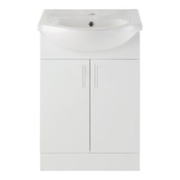 Idaho 2-Door Bathroom Vanity Unit with Ceramic Basin  Gloss White 655mm x 435mm x 855mm
