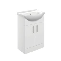 Idaho 2-Door Bathroom Vanity Unit with Ceramic Basin  Gloss White 655mm x 435mm x 855mm