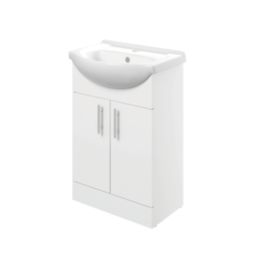 Idaho 2-Door Bathroom Vanity Unit with Ceramic Basin  Gloss White 655mm x 435mm x 855mm