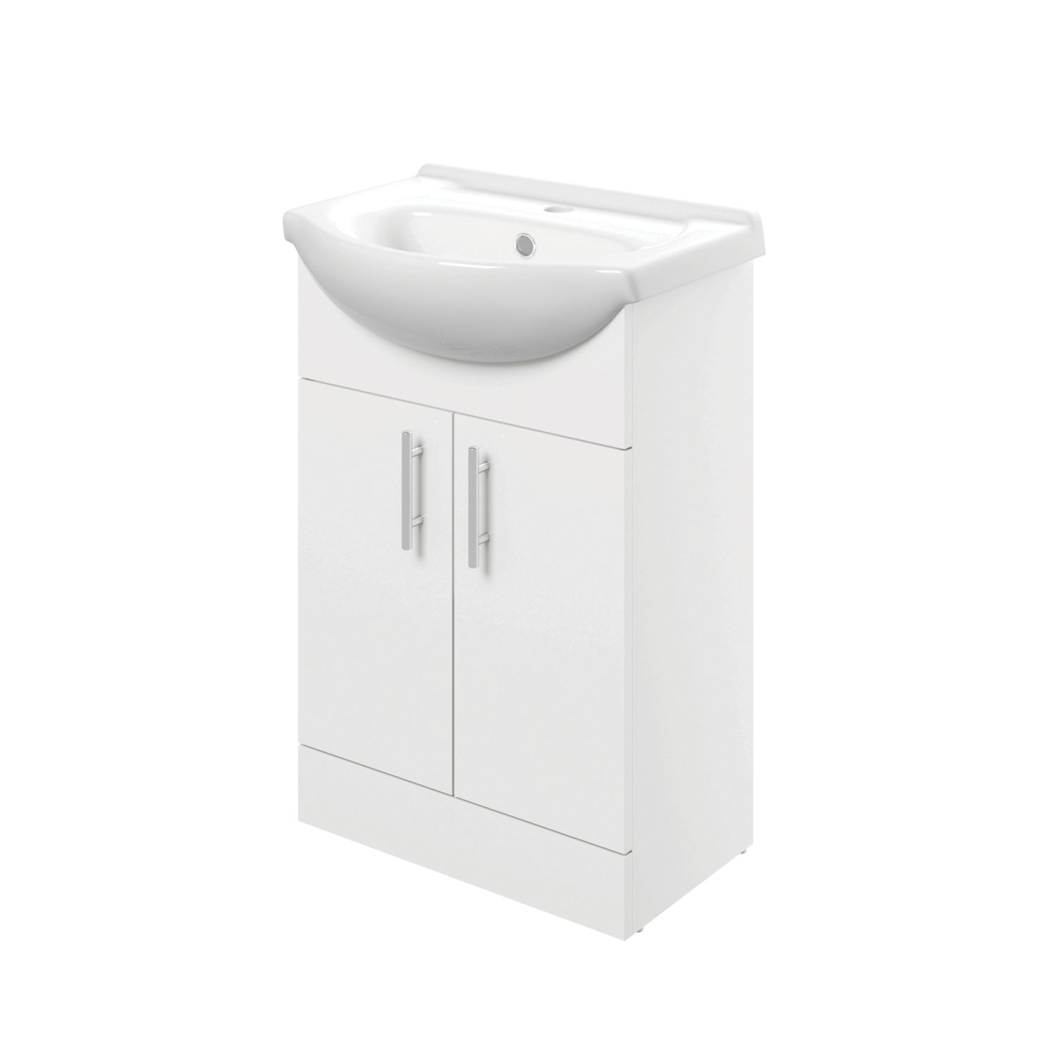 Idaho 2-Door Bathroom Vanity Unit with Ceramic Basin Gloss White 655mm x 435mm x 855mm (834AE)