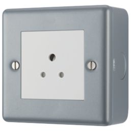 British General  2A 1-Gang Unswitched Metal Clad Round Pin Socket Grey with White Inserts