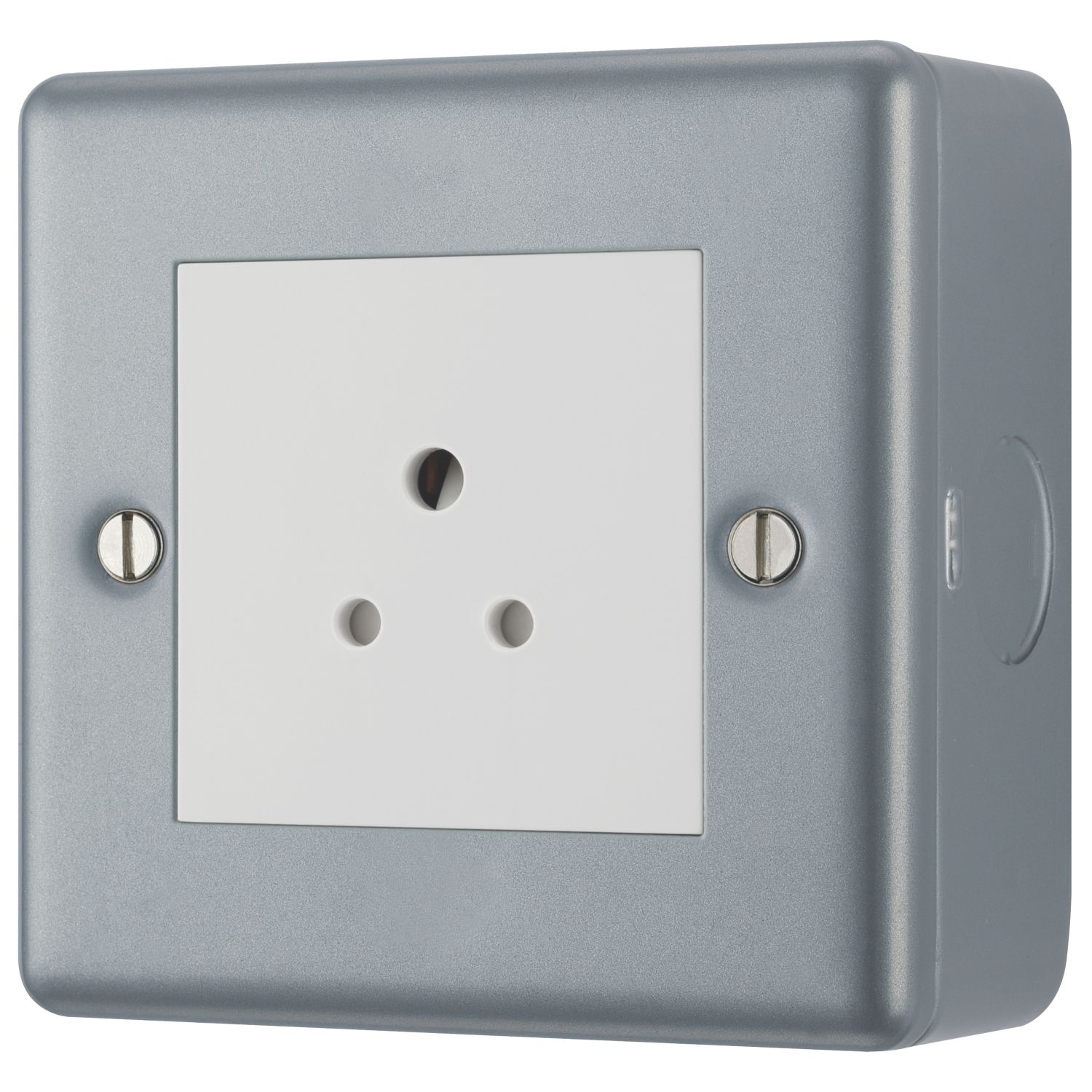 British General 2A 1-Gang Unswitched Metal Clad Round Pin Socket Grey with White Inserts (834KG)