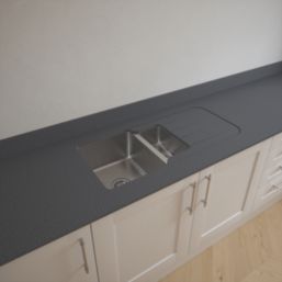 Metis  Dark Grey Kitchen Worktop with 1.5 Bowl Stainless Steel Sink 3050mm x 620mm x 15mm