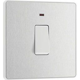 British General Evolve 20A 1-Gang DP Control Switch Brushed Steel with LED with White Inserts