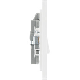 British General Evolve 20A 1-Gang DP Control Switch Brushed Steel with LED with White Inserts