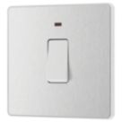 British General Evolve 20A 1-Gang DP Control Switch Brushed Steel with LED with White Inserts