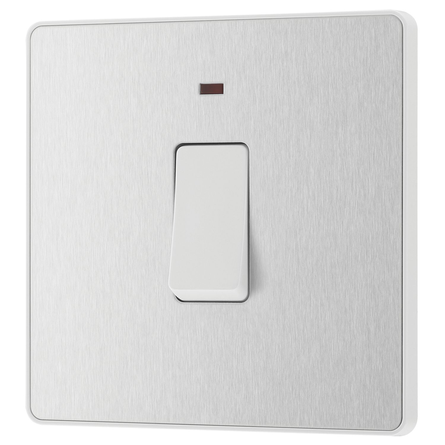 British General Evolve 20A 1-Gang DP Control Switch Brushed Steel with LED with White Inserts (834PY)