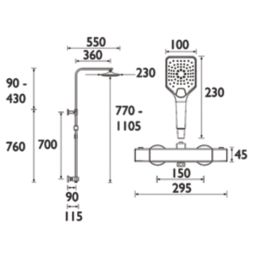 Bristan Craze Rear-Fed Exposed Chrome Thermostatic Bar Mixer Shower with Adjustable Riser Kit & Diverter