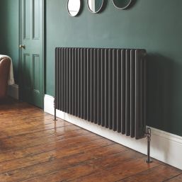 Flomasta 600mm x 1190mm 5160BTU Black Horizontal 3 Column Radiator