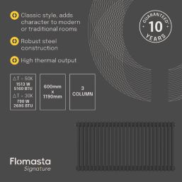 Flomasta 600mm x 1190mm 5160BTU Black Horizontal 3 Column Radiator