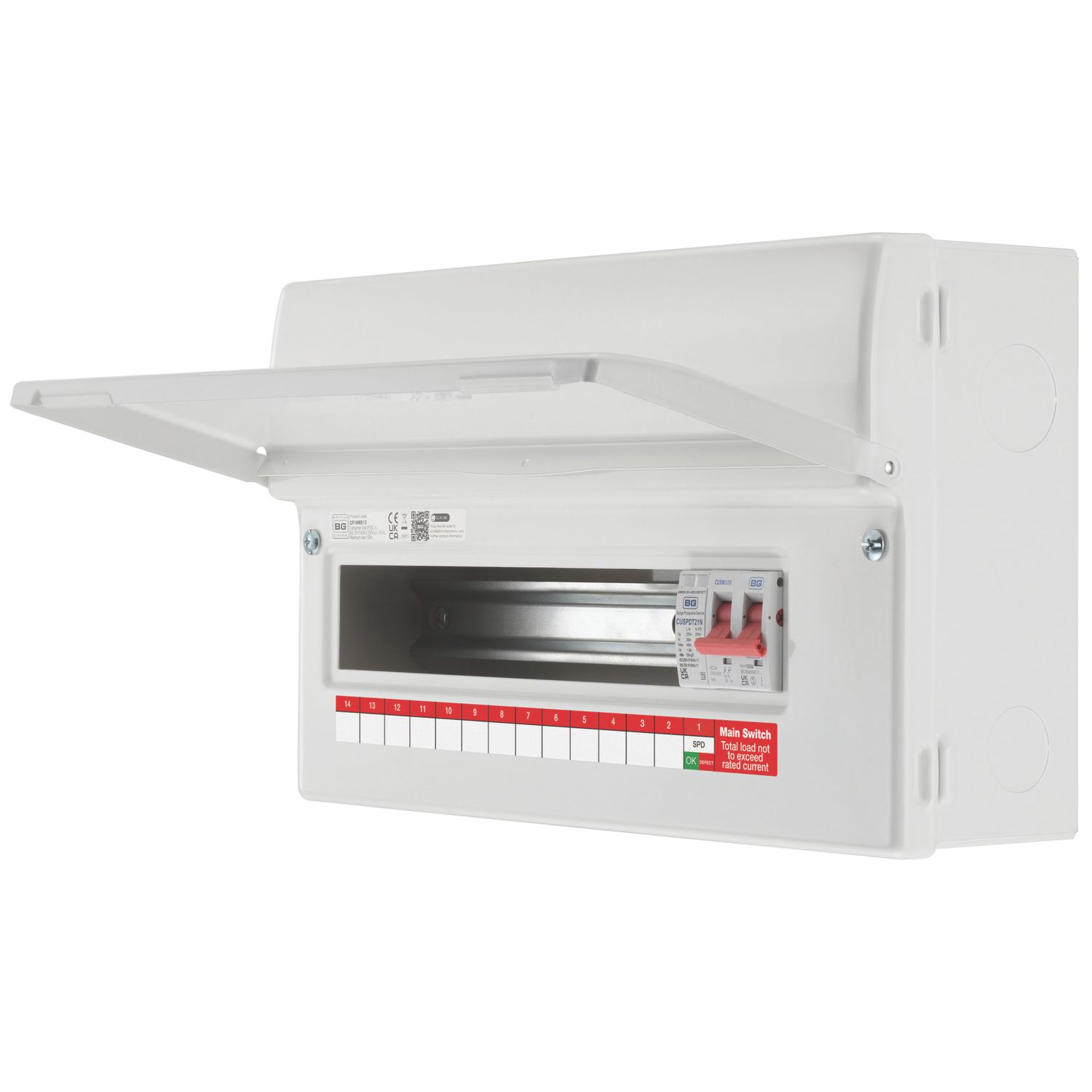 British General CF16MS13-01 13-Module 13-Way Part-Populated High Integrity Main Switch Consumer Unit with SPD (835CY)