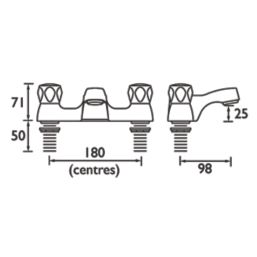 Bristan Club Chrome-Plated 71mm Deck Mounted Round Head 2 Tap Holes Bath Mixer Tap