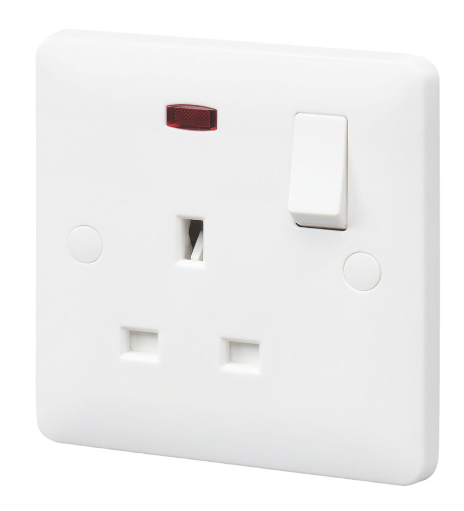 MK Base 13A 1-Gang SP Switched Socket White with Neon with White Inserts