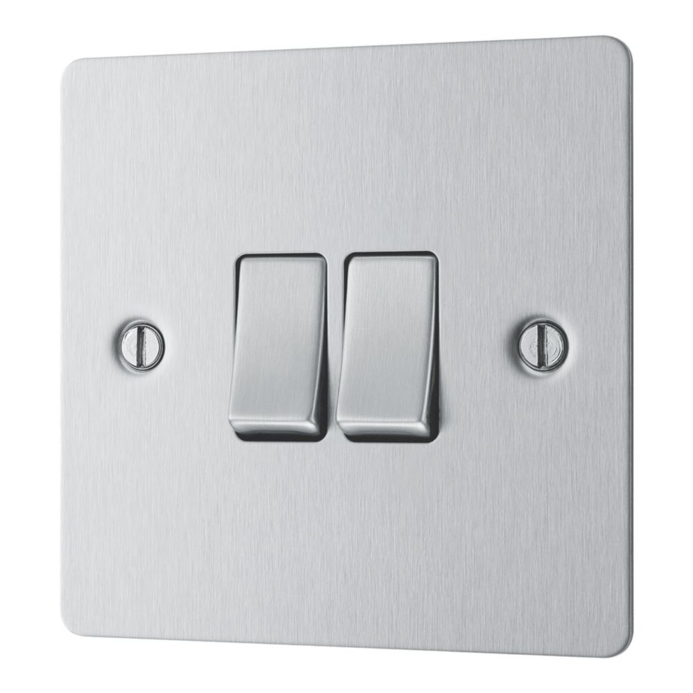LAP 20A 16AX 2-Gang 2-Way Light Switch Brushed Stainless Steel - Screwfix