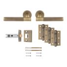 Smith & Locke Skiddaw Door Handle, Latch & Hinge Set Antique Brass 6 Pcs