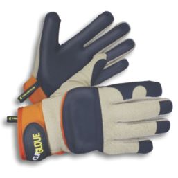 ClipGlove Leather Palm   Goatskin Leather Gardening Gloves Navy / Cream Medium