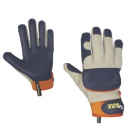ClipGlove Leather Palm   Goatskin Leather Gardening Gloves Navy / Cream Medium
