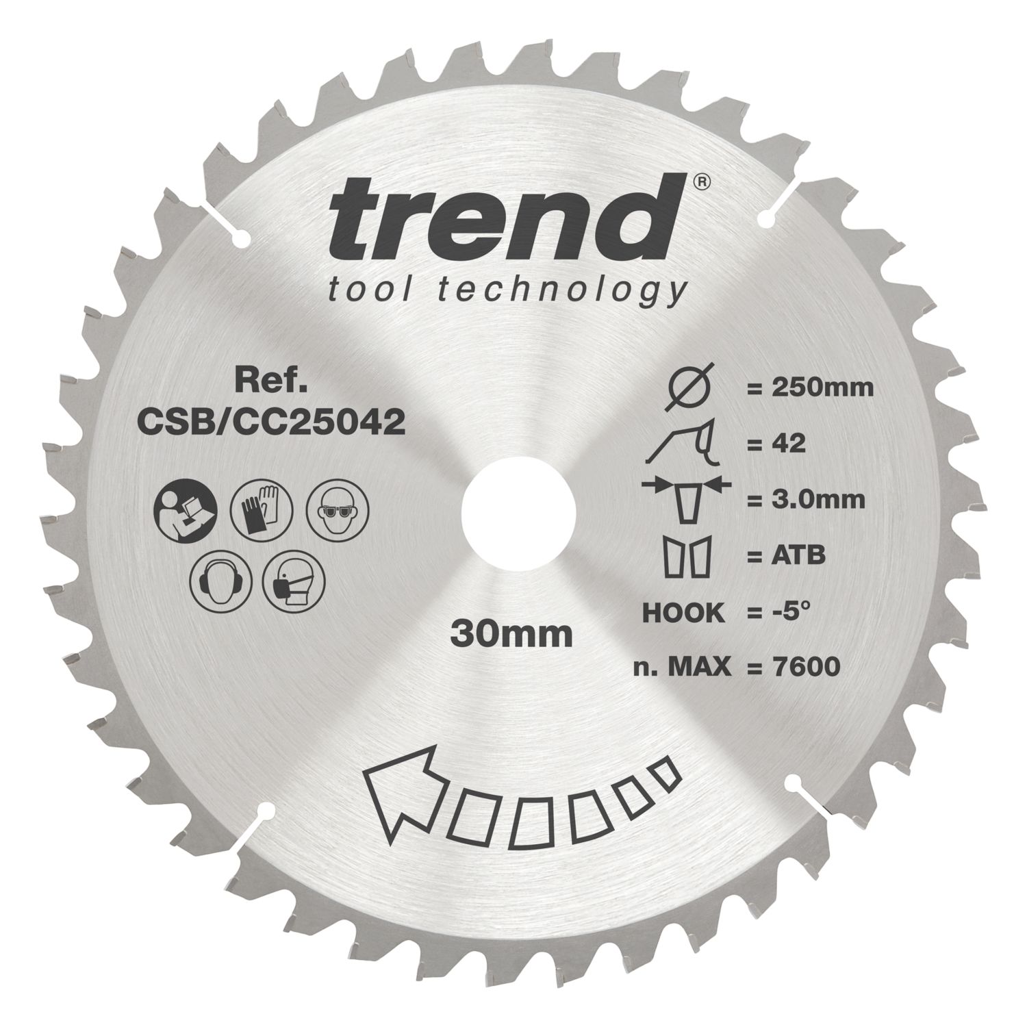 Trend CSB/CC25042 Wood Circular Saw Blade 250mm x 30mm 42T (837EC)