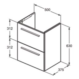Ideal Standard i.life S Wall Hung Vanity Unit With Black Handles & Basin Matt Quartz Grey 500mm x 375mm x 665mm