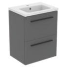 Ideal Standard i.life S Wall Hung Vanity Unit With Black Handles & Basin Matt Quartz Grey 500mm x 375mm x 665mm