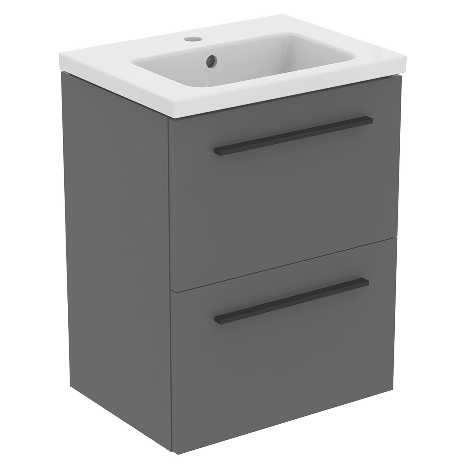 Ideal Standard i.life S Wall Hung Vanity Unit With Black Handles & Basin Matt Quartz Grey 500mm x 375mm x 665mm (837HM)