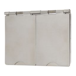 Contactum 3377BSW 13A 2-Gang Unswitched Floor Socket Brushed Steel with White Inserts