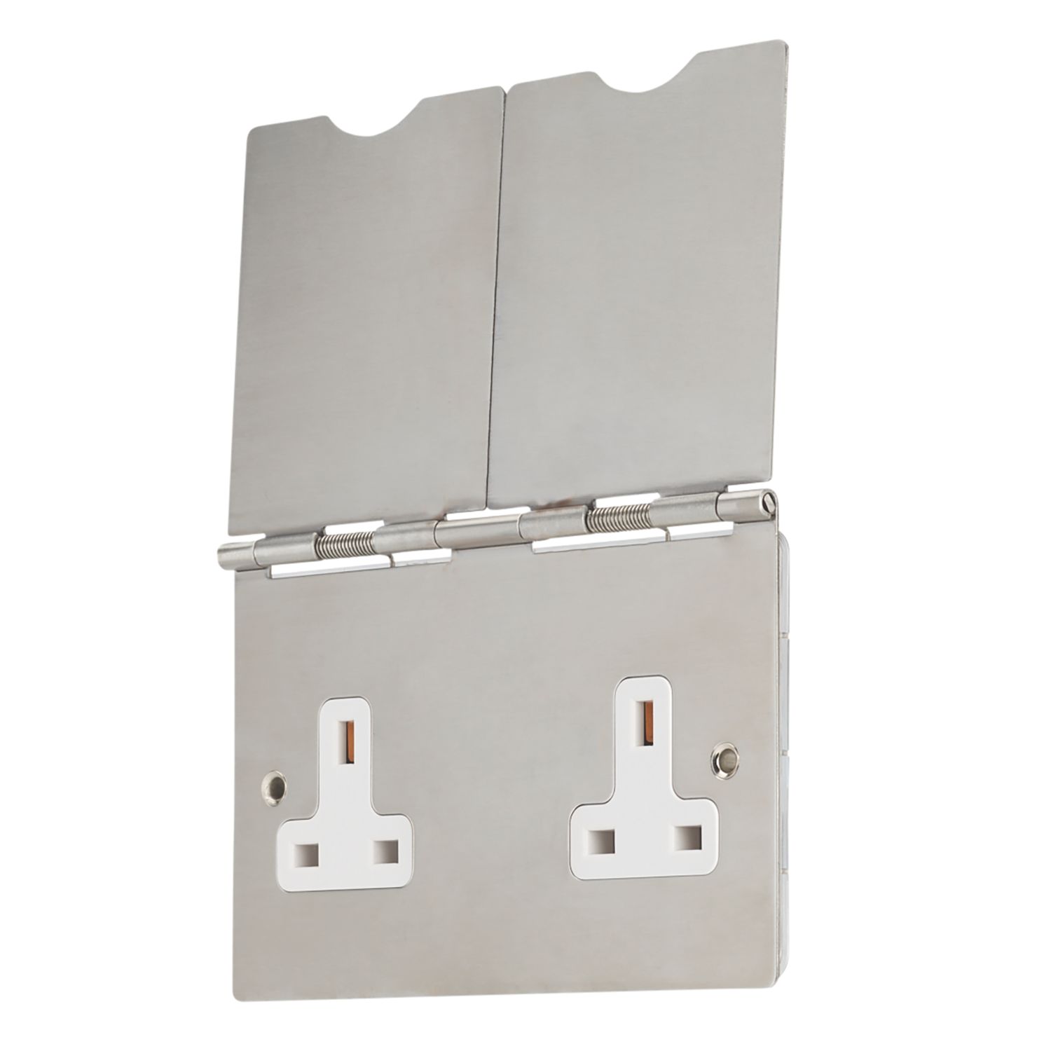 Contactum 3377BSW 13A 2-Gang Unswitched Floor Socket Brushed Steel with White Inserts (837RK)